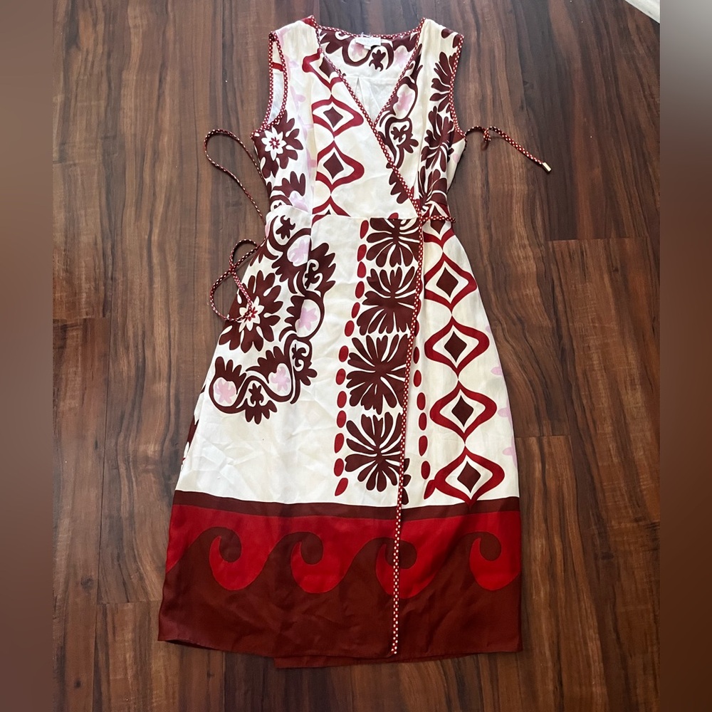 New CIEBON Sleeveless Cream Midi with Red Floral Print 100% viscose size M - Picture 15 of 16